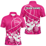 Maxcorners Pink ribbon pattern breast cancer awareness Bowling Shirts For Men Custom team bowling jerseys LM2509