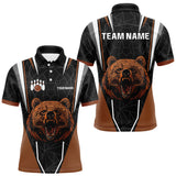 Maxcorners Personalized Bear Bowling Polo, Quarter Zip Shirts For Men, Bear Bowling Team Brown League Jersey LM2707