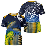 Maxcorners Personalized Mahi Mahi, Wahoo, Tuna scales blue Fishing Shirts, compass offshore tournament Shirts MT2108