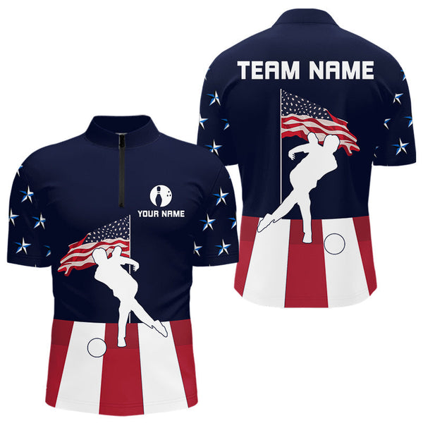 Maxcorners Red, White and Blue American Flag Bowling Team Shirts For Men Custom Patriotic Bowling Jerseys LM1307