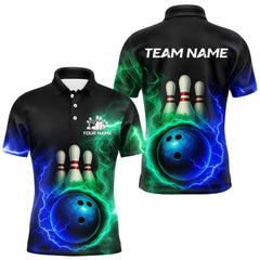 Maxcorners Blue and Green Lightning thunder Black Bowling Shirts For Men custom Bowling Team Jerseys LM0803