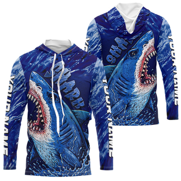 Maxcorners Blue Ocean Sea camo angry Shark fishing UV Protection shirts custom name Shark fishing jerseys MT2108