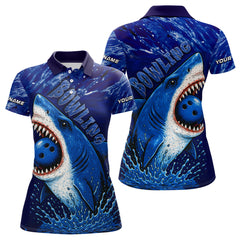 Maxcorners Custom Blue Shark Bowling Polo, Quarter Zip Shirts For Men, Shark Bowling League Shirts LM1008