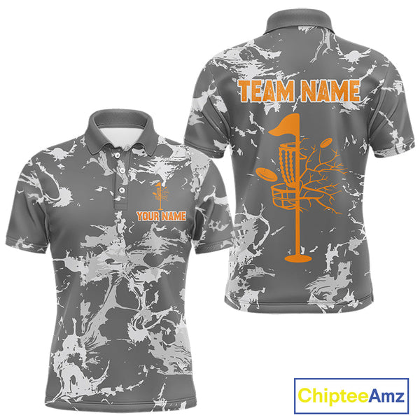 Maxcorners Gray Camo Orange Disc Golf basket Mens Disc golf polo shirts Custom team disc golf jerseys MT0510