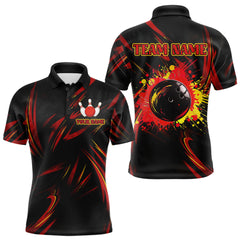 Maxcorners Black and Red Camo Mens Bowling Polo, Quarter Zip shirts custom Bowler Outfits bowling team jerseys LM1008