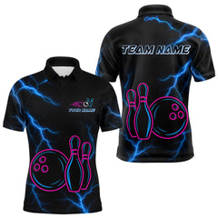 Maxcorners Blue lightning thunder pink neon Bowling Polo, Quarter Zip Shirts For Men Custom Bowling Team Jersey LM3006