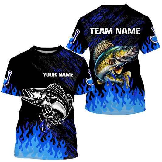 Maxcorners Blue Fire Walleye Fishing Custom Performance Long Sleeve Walleye Fishing Tournament Shirts For Team