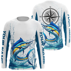 Maxcorners Blue and White Marlin fishing compass Custom name sun protection Marlin fishing tournament shirts LM0409