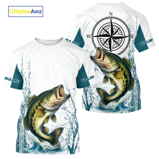 Maxcorners Largemouth Bass fishing compass Custom name sun protection Bass fishing tournament shirts LM0409