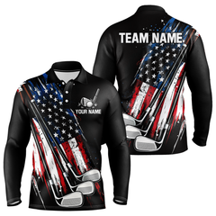 Maxcorners Black American Flag Golf Clubs Mens Golf polo shirts custom team name patriotic golf outfit for men & women