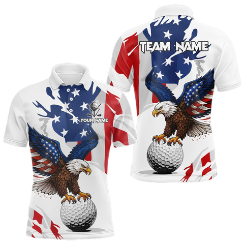 Maxcorners Red, White and Blue American Flag Eagle Mens Golf Polo Shirts Custom Patriotic Golf attire For Men LM1109