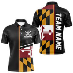 Maxcorners Maryland Flag black Men golf polo shirt Custom Patriotic Mens Golf attire For team, golfing gifts TU0108