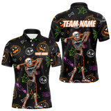 Maxcorners Personalized Funny Halloween Pattern Skull Golf Polo Shirts For Men, Halloween Mens Golf Gifts LM0910