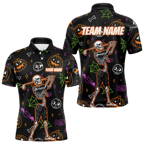 Maxcorners Personalized Funny Halloween Pattern Skull Golf Polo Shirts For Men, Halloween Mens Golf Gifts LM0910