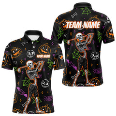 Maxcorners Personalized Funny Halloween Pattern Skull Golf Polo Shirts For Men, Halloween Mens Golf Gifts LM0910