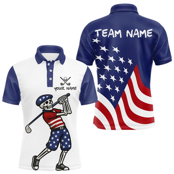 Maxcorners Red, White and Blue American Flag Skull Golf polo shirts for men custom patriotic golf top for men MT1110