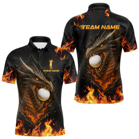 Maxcorners Flame Dragon Golf Polo Shirts For Men Custom Dragon team mens golf outfits, cool golf gifts LM1610