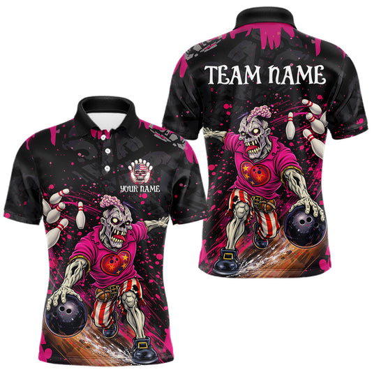 Maxcorners Black And Pink Funny Zombie Bowling Shirts For Men Custom Mens Bowling Team League Jerseys LM1104