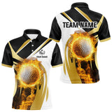 Maxcorners Black and White Gold Flame Golf Polo Shirts For Men custom team men golf attire, gift for golf lovers MT1810