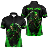 Maxcorners Black and Green Flame Skull Reaper Bowling Polo, Quarter Zip shirt for Men Custom team bowling jersey LM1809
