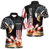 Maxcorners American Flag smoke Eagle Bowling Polo, 1/4 zip Shirts For Men Custom patriotic Bowling team jerseys MT2009