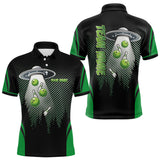 Maxcorners Black and Green ufo alien Bowling Mens Bowling Polo, quarter zip Shirts Custom Bowling Team Jersey MT2009