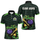 Maxcorners Green Alligator Bowling Polo, Quarter Zip shirts for Men Custom Team bowling uniform jersey MT2009