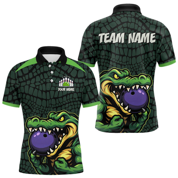 Maxcorners Green Alligator Bowling Polo, Quarter Zip shirts for Men Custom Team bowling uniform jersey MT2009
