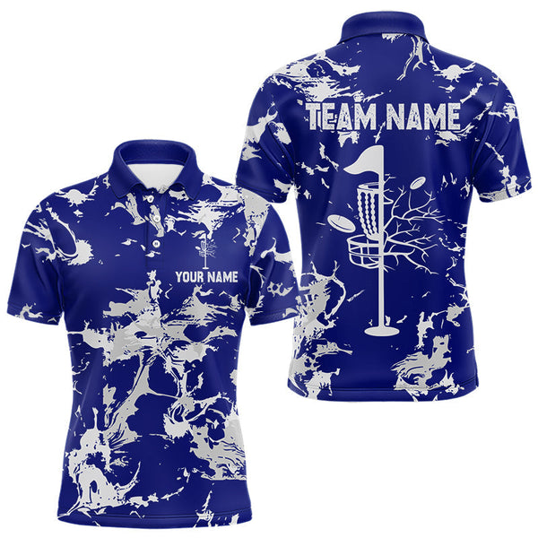 Maxcorners Blue and Gray Camo Disc Golf basket Mens Disc golf polo shirts Custom team disc golf jerseys MT0410