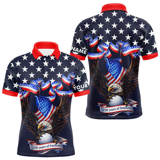 Maxcorners Custom 250 years of freedom Eagle American Flag Mens Golf Polo shirts, patriotic team golf outfit