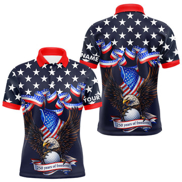 Maxcorners Custom 250 years of freedom Eagle American Flag Mens Golf Polo shirts, patriotic team golf outfit LM0402