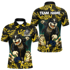 Maxcorners Black and Yellow Camo Funny Bulldog Bowling Shirts For Men Custom Cool Bowling Outfits Team Jerseys