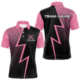 Maxcorners Black and Pink dots pattern Lightning Golf polo shirts for Men custom golf top for men LM1610