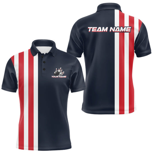 Maxcorners Retro Bowling Shirts For Men Custom Red, White And Blue Patriotic Bowling Outfits Team Jerseys LM1104