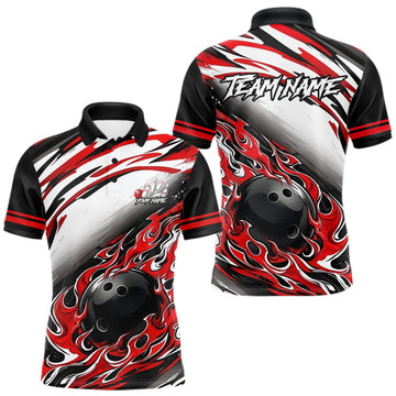 Red Flame Bowling Polo, Quarter Zip Shirts For Men Custom Bowling Team Jerseys, Gift For Bowlers
 LM1203