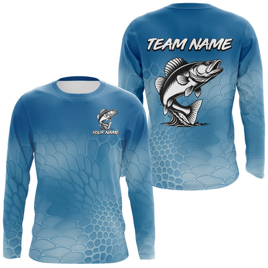 Maxcorners Blue Camo Walleye fishing sun shirts custom name Walleye fishing jerseys for men, women LM1812