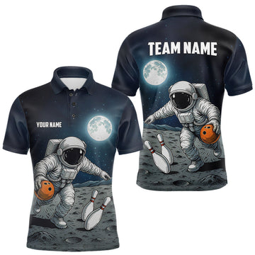 Maxcorners Funny Astronaut Bowling Polo, Quarter Zip Shirts For Men Custom Bowling Team Outfit, Gift For Bowler LM1903