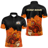 Maxcorners Black and Orange Autumn Leaf Custom Turkey Bowling Shirts For Men, Thanksgiving Bowling Team Jerseys LM1809