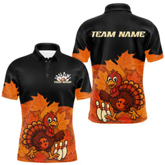 Maxcorners Black and Orange Autumn Leaf Custom Turkey Bowling Shirts For Men, Thanksgiving Bowling Team Jerseys LM1809