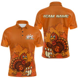 Maxcorners Orange Autumn pattern Custom Turkey Bowling Shirts For Men, Thanksgiving Bowling Team Jerseys LM1809