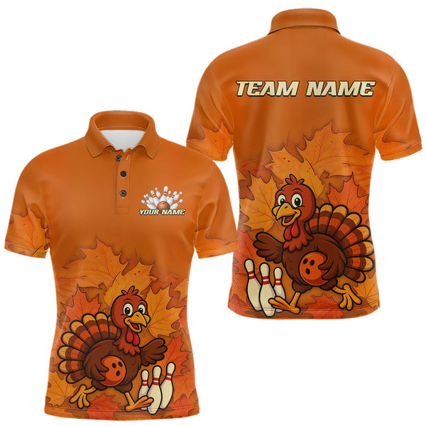 Maxcorners Orange Autumn pattern Custom Turkey Bowling Shirts For Men, Thanksgiving Bowling Team Jerseys LM1809