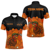Maxcorners Black and Orange Autumn Leaf Custom Turkey Golf Polo Shirt For Men, Thanksgiving Golf Attire LM1809