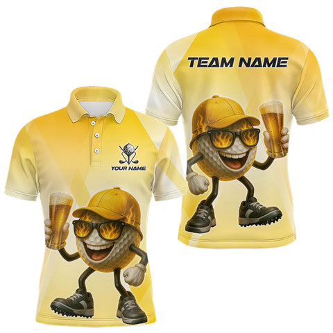 Maxcorners Funny Yellow pattern Golf ball drinking beer Mens Golf Polo Shirt Custom team golf outfits for mens MT2009