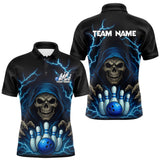 Maxcorners Black and Blue Lightning Thunder Reaper Skull Bowling Shirt For Men Custom Bowling Team League Jersey MT2009