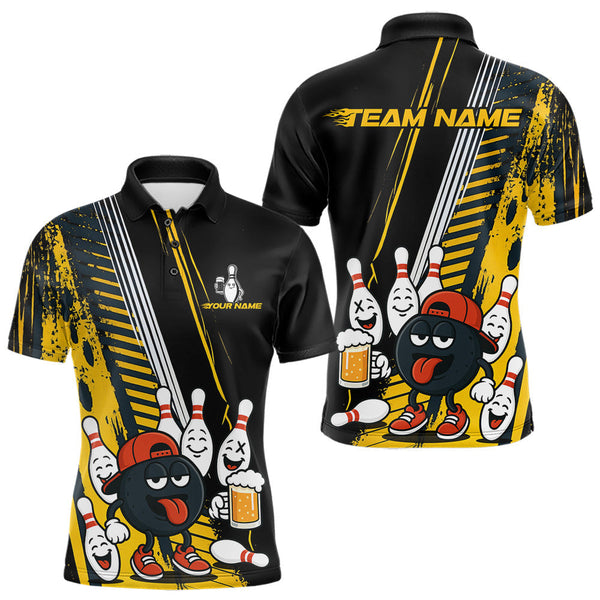 Maxcorners Custom Black and Yellow Funny Bowling And Beer Team Bowling Shirts For Men, bowling outfits for men MT2510