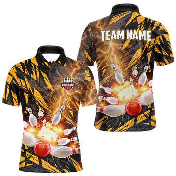 Maxcorners Black and Yellow Camo Lightning Thunder Bowling Shirts For Men Custom Bowling Team Jerseys