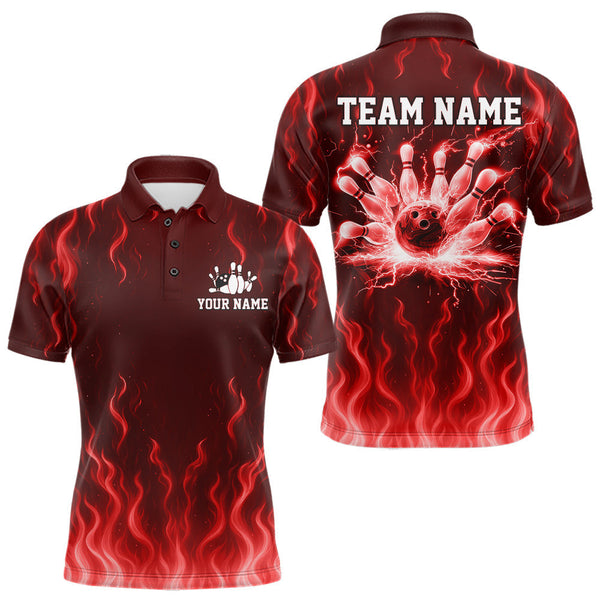 Maxcorners Red flame lightning thunder Bowling polo, quarter zip shirts for men custom Bowling team jerseys MT0111