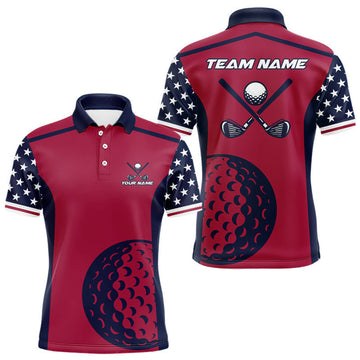 Maxcorners Personalized Red, white and blue US flag mens golf polo shirts custom patriotic golf attire for men LM0101