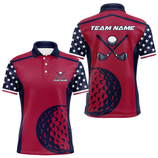 Maxcorners Personalized Red, white and blue US flag mens golf polo shirts custom patriotic golf attire for men LM0101