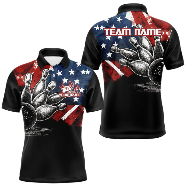 Maxcorners Personalized American Flag Bowling Team Shirts For Men, Patriotic Bowling Gifts LM0910